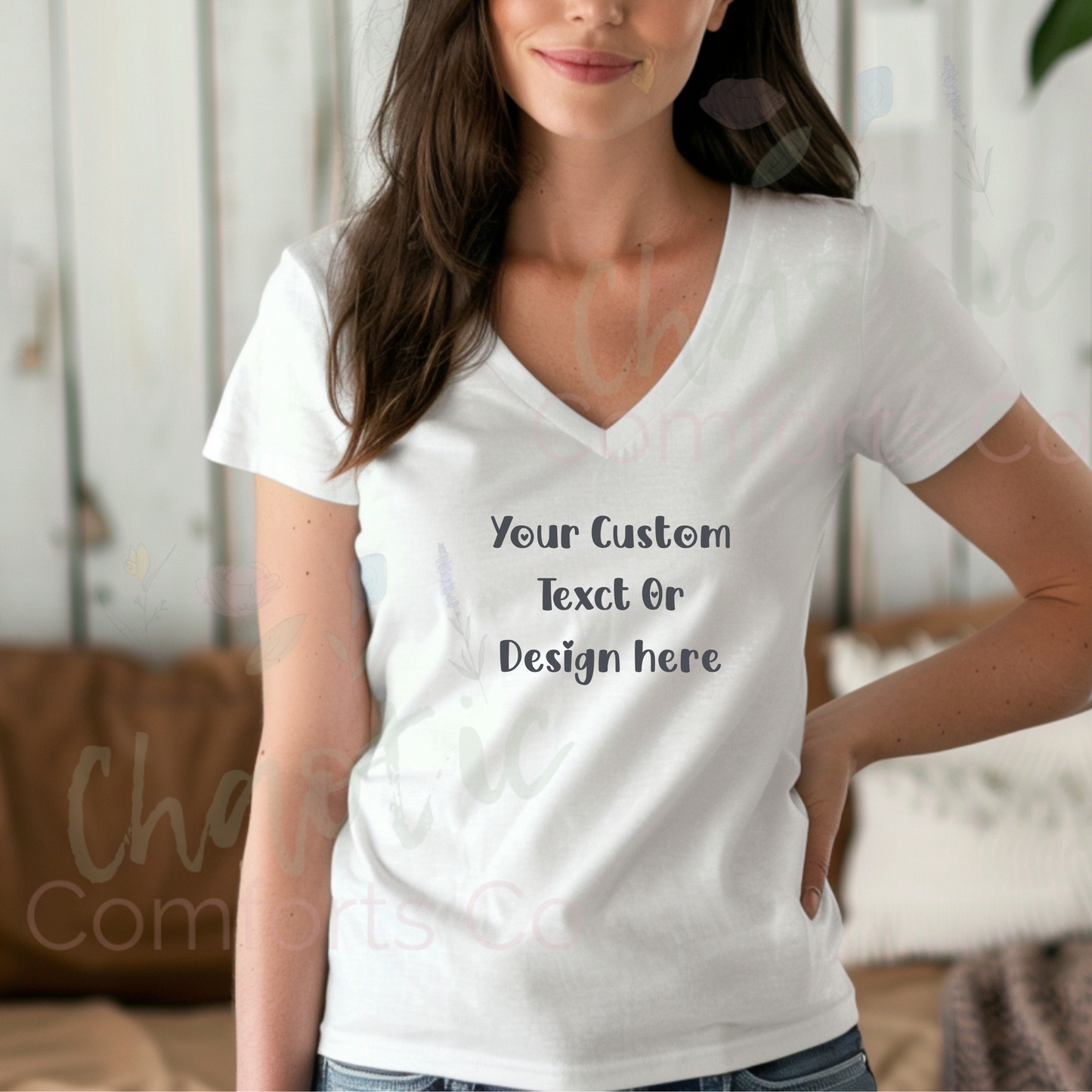 Custom Text Bella + Canvas V Neck Soft Style Tee- My Mama's Favorite