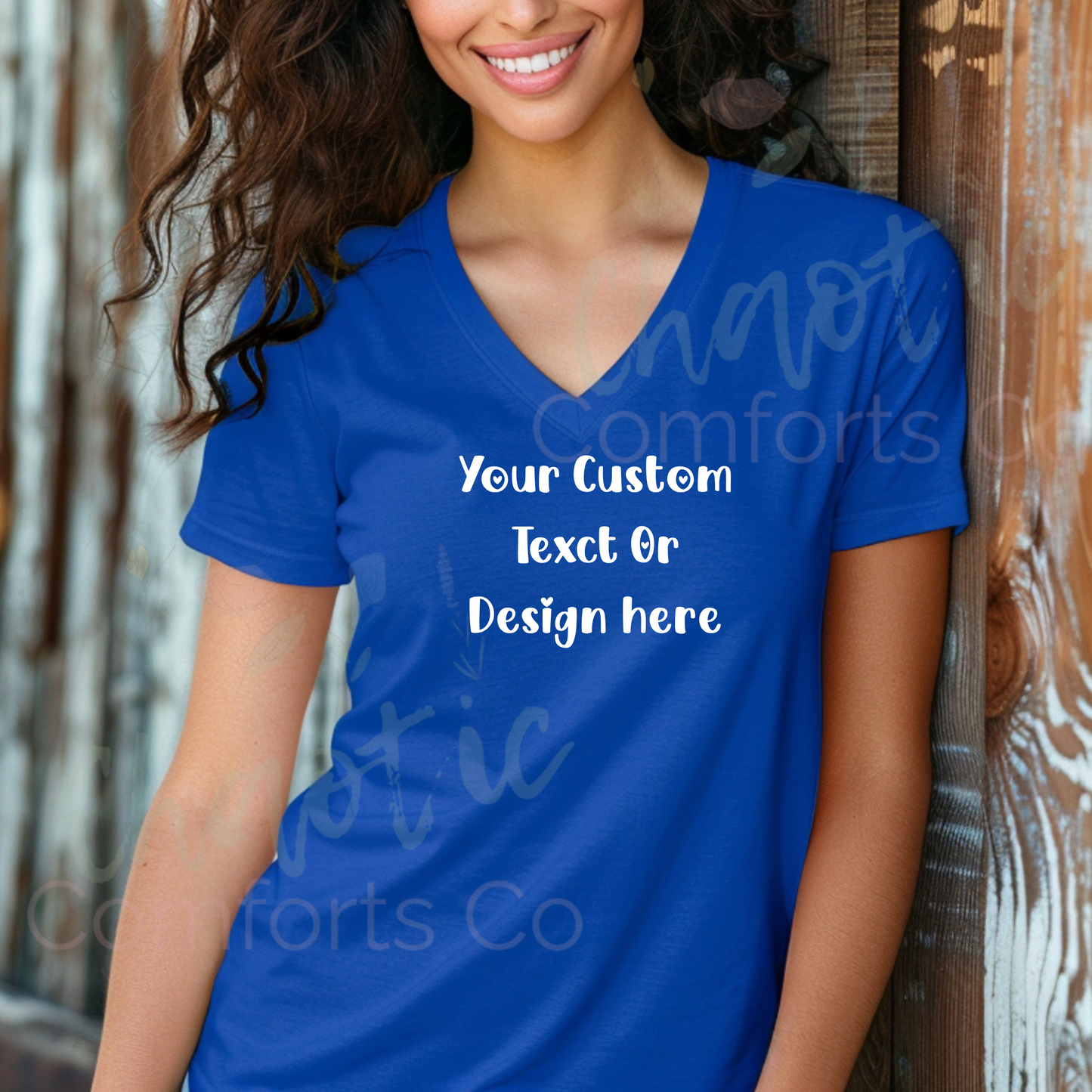 Custom Text Bella + Canvas V Neck Soft Style Tee- My Mama's Favorite