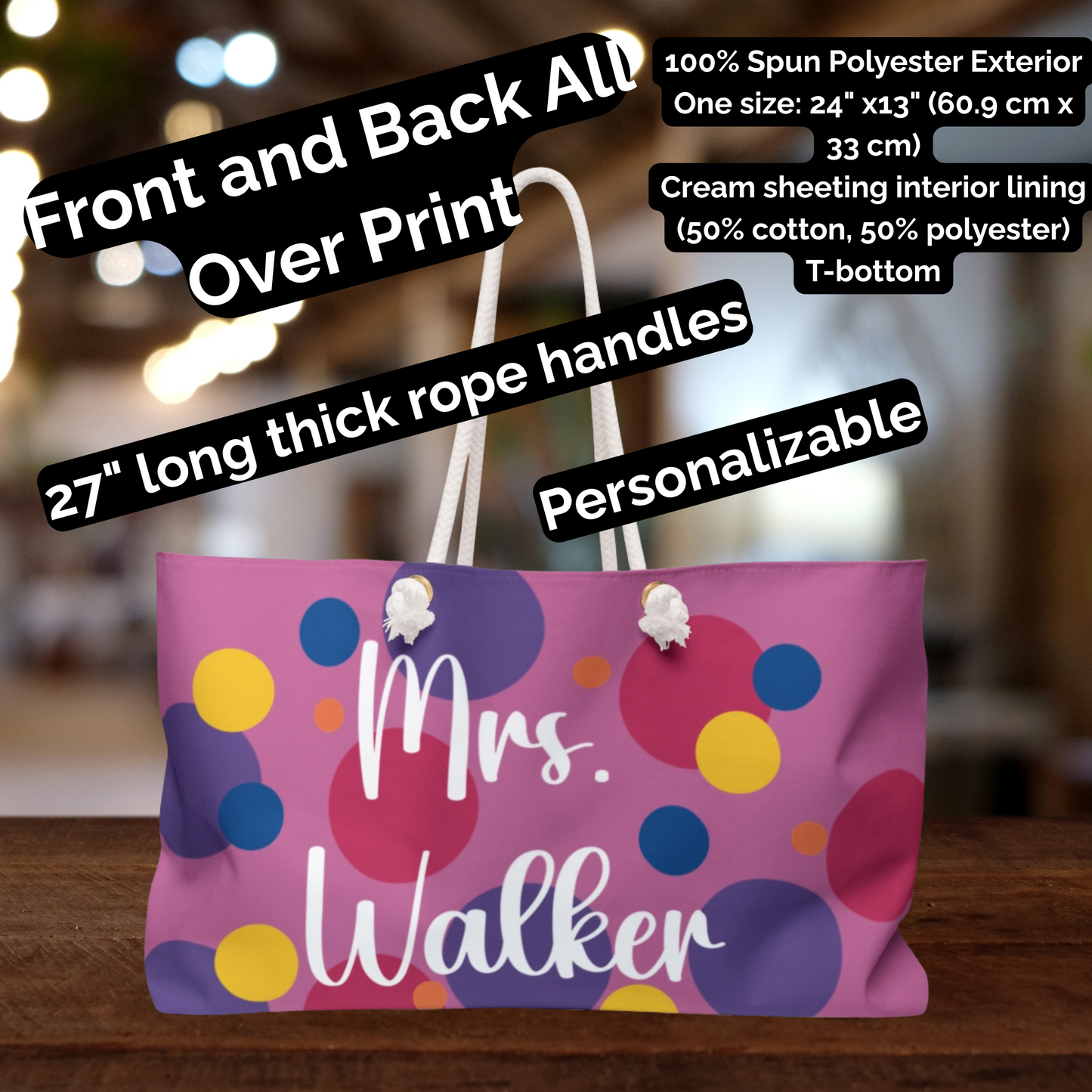 Personalized Polka Dot Weekender Bag