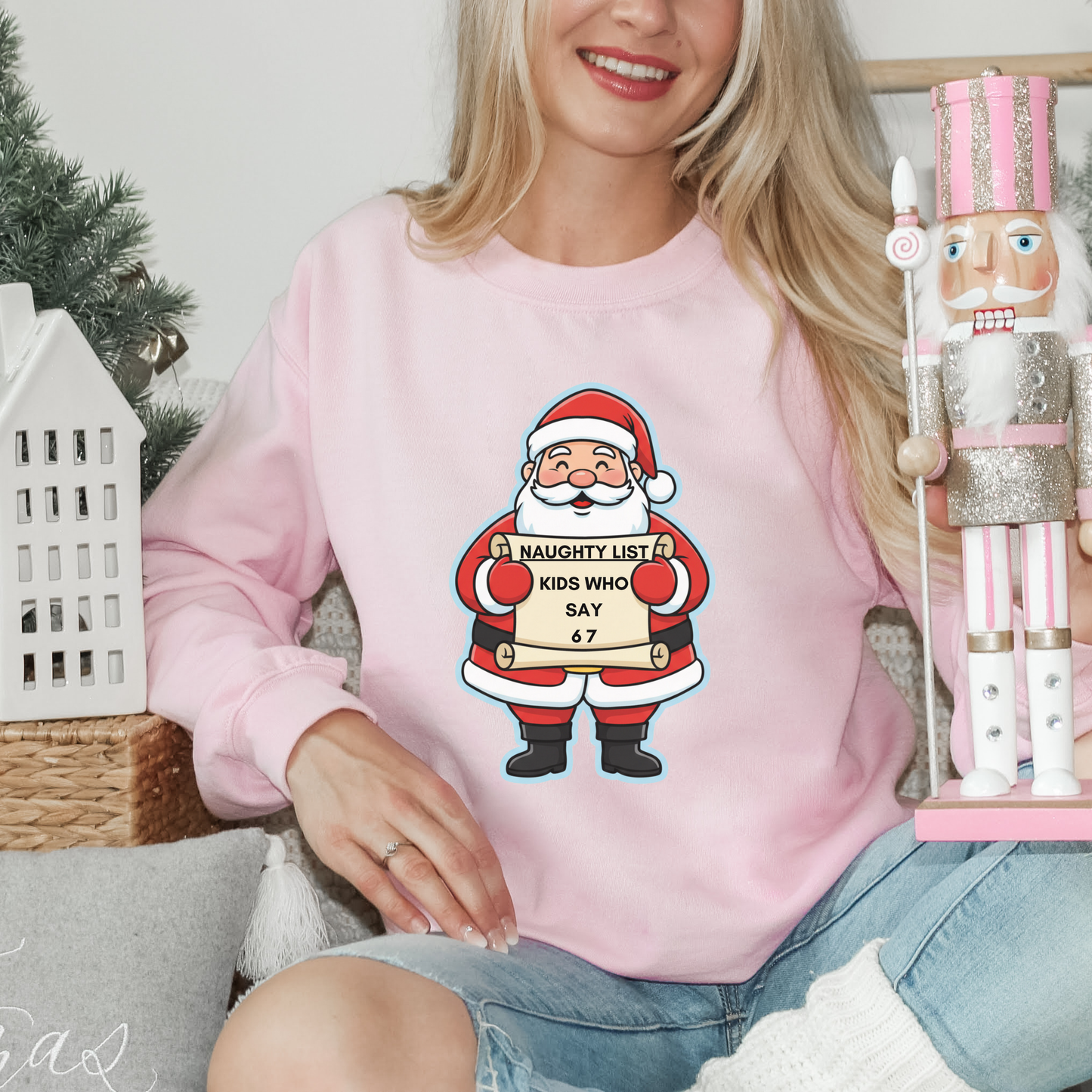 Santa 6-7 Sweatshirt – “Naughty List” Funny Christmas Crewneck