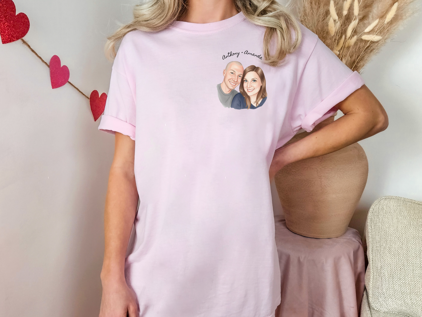 Photo Pocket Tee — Personalized Couple Portrait T‑Shirt