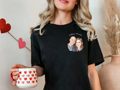 Photo Pocket Tee — Personalized Couple Portrait T‑Shirt