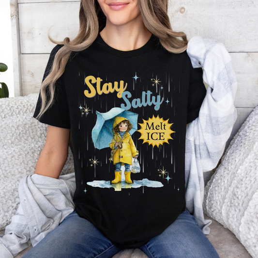 Stay Salty Melt Ice T-Shirt — Vintage Raincoat Kid Graphic Tee