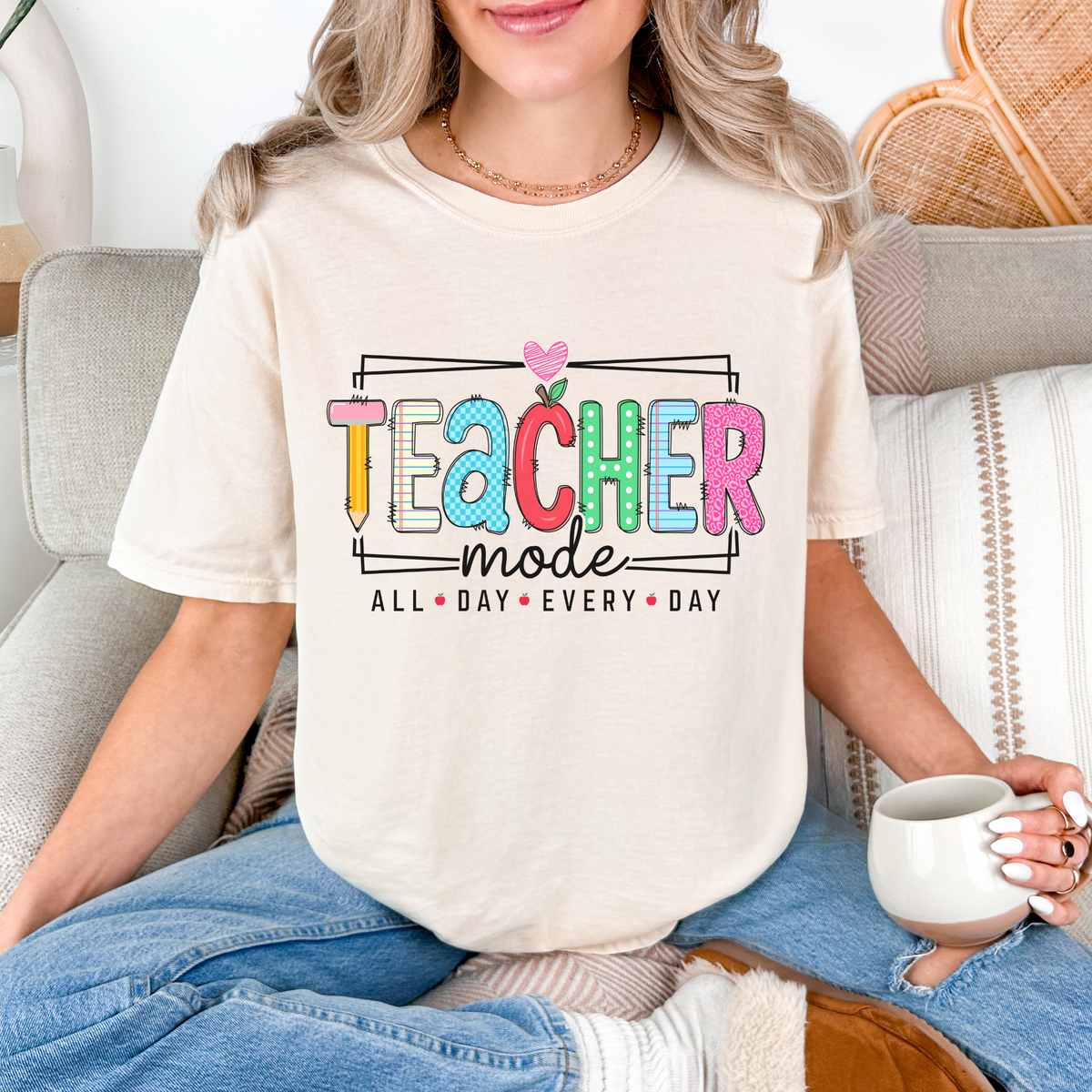 Teacher Mode T-Shirt — Colorful "All Day Every Day" Teacher Gift Tee