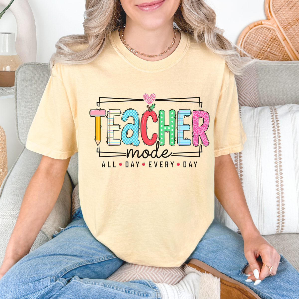 Teacher Mode T-Shirt — Colorful "All Day Every Day" Teacher Gift Tee