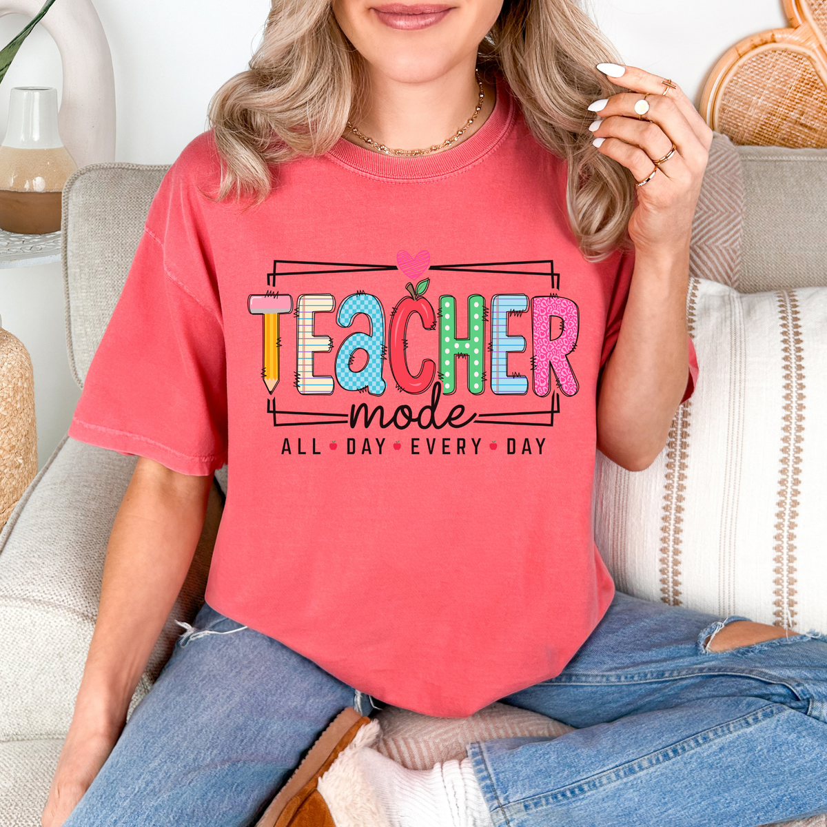 Teacher Mode T-Shirt — Colorful "All Day Every Day" Teacher Gift Tee