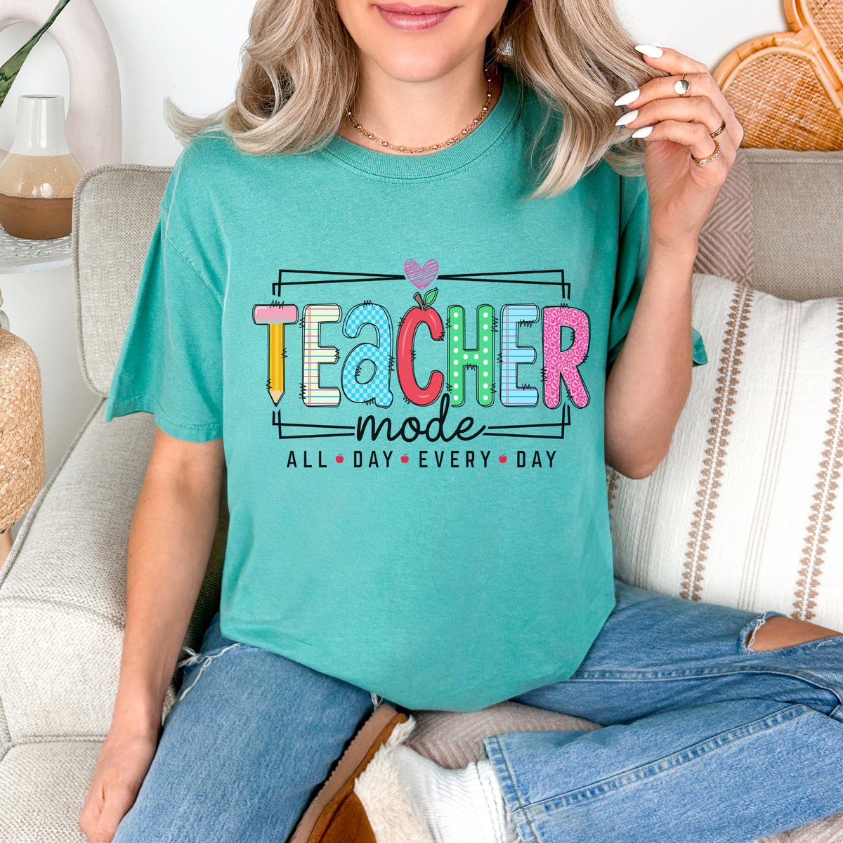 Teacher Mode T-Shirt — Colorful "All Day Every Day" Teacher Gift Tee