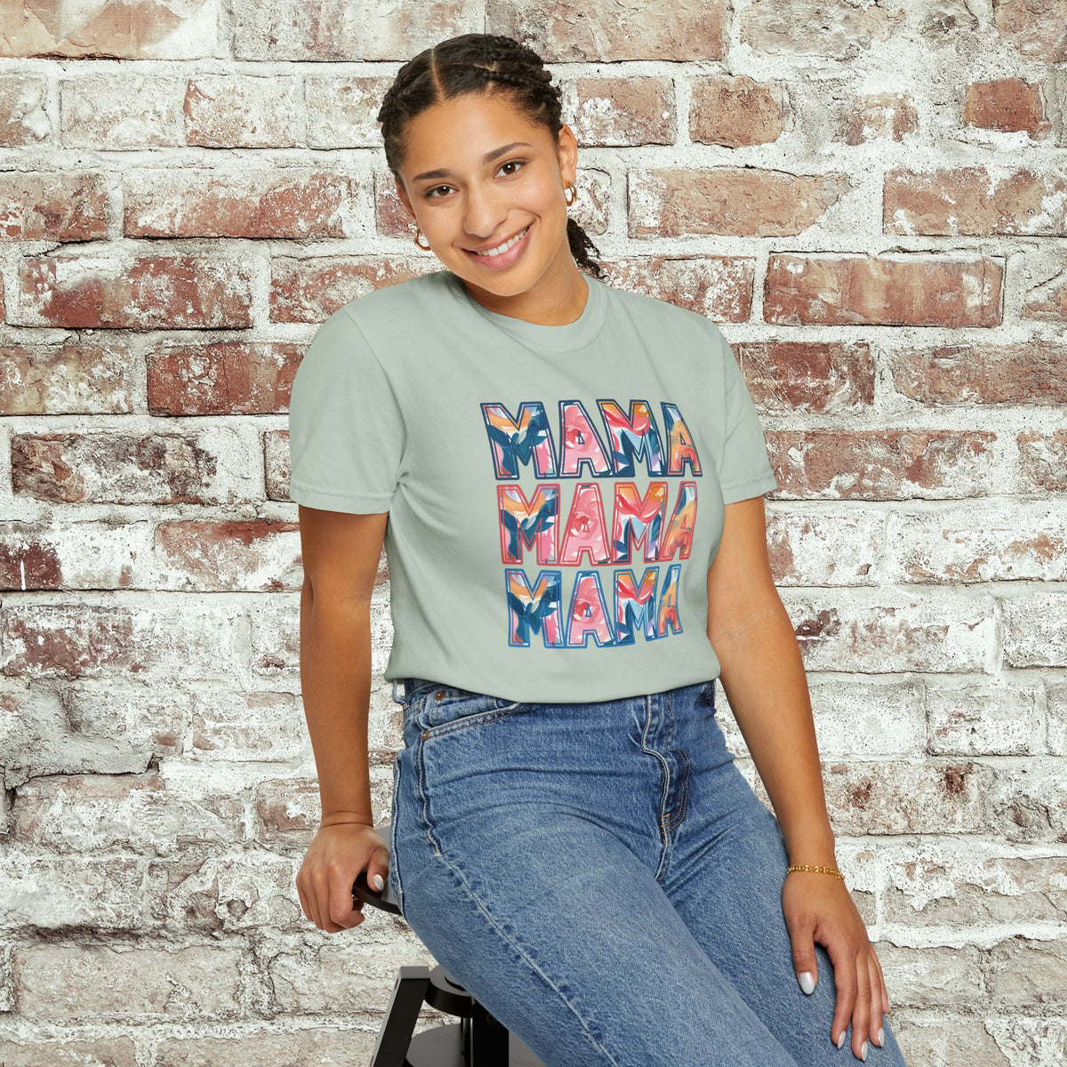 Stacked MAMA Comfort Colors Tee | Bold Retro Mom Shirt, Cute Mom Life Gift, Colorful Graphic Shirt for Moms, Oversized Fit Option, New Mom