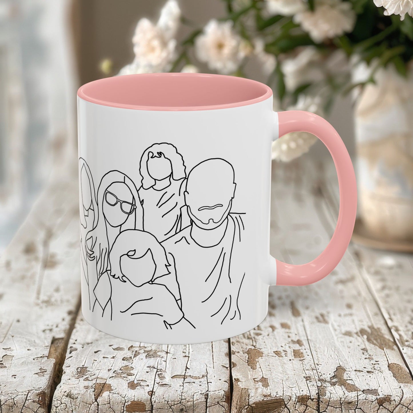 Personalized Family Portrait Mug, Custom Hand-Drawn Outline from Your Photo