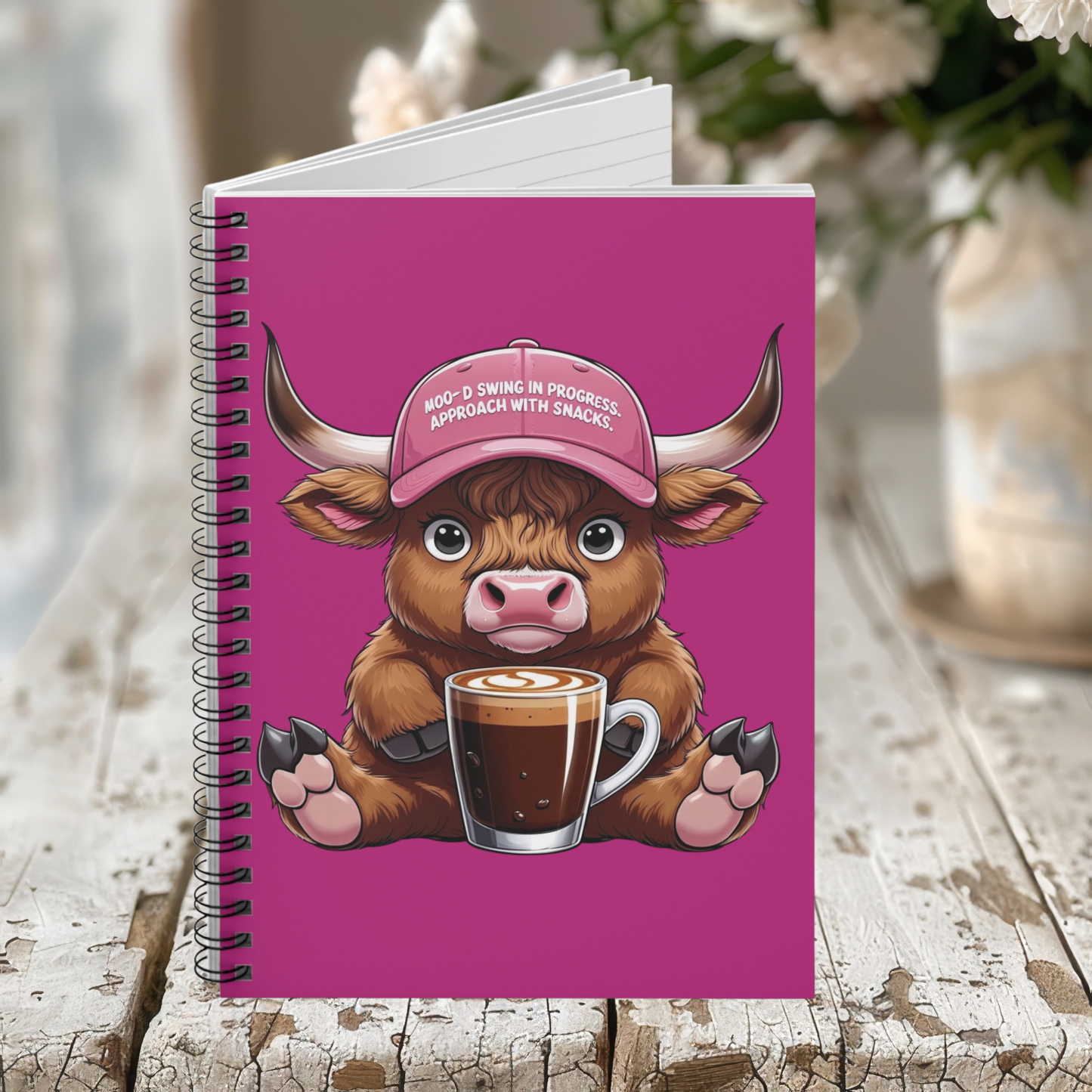 Cute Moody Cow Spiral Notebook- 6" x 8"