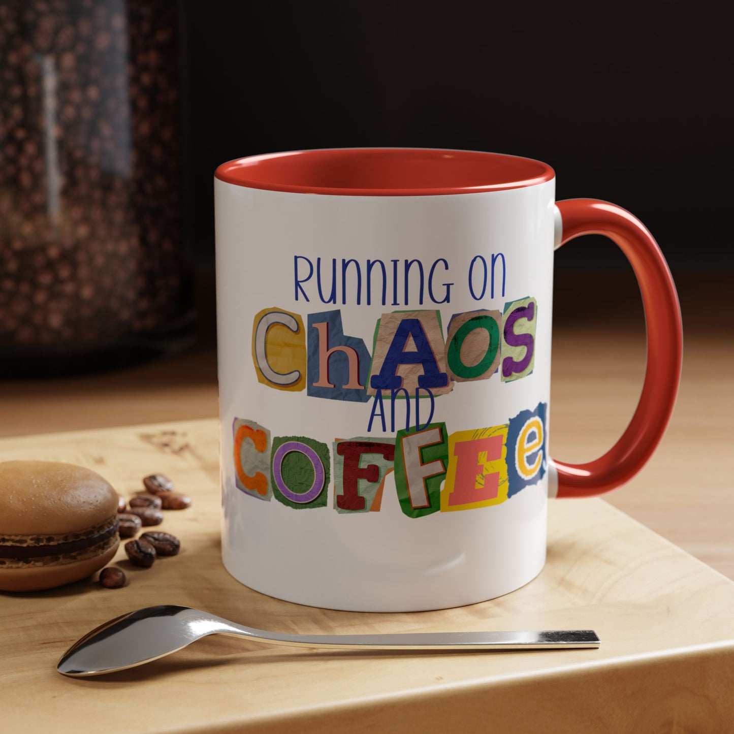 Running on Chaos and Coffee Mug Funny Two Tone Cup