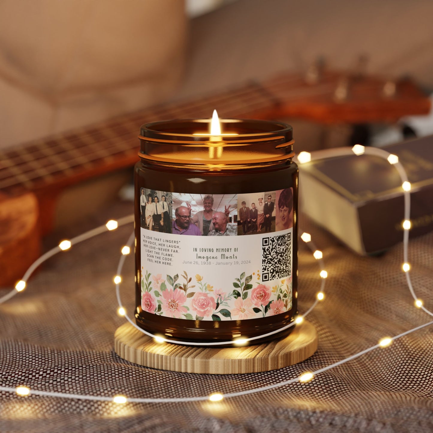 Memorial Soy Candle with Photo & QR Code
