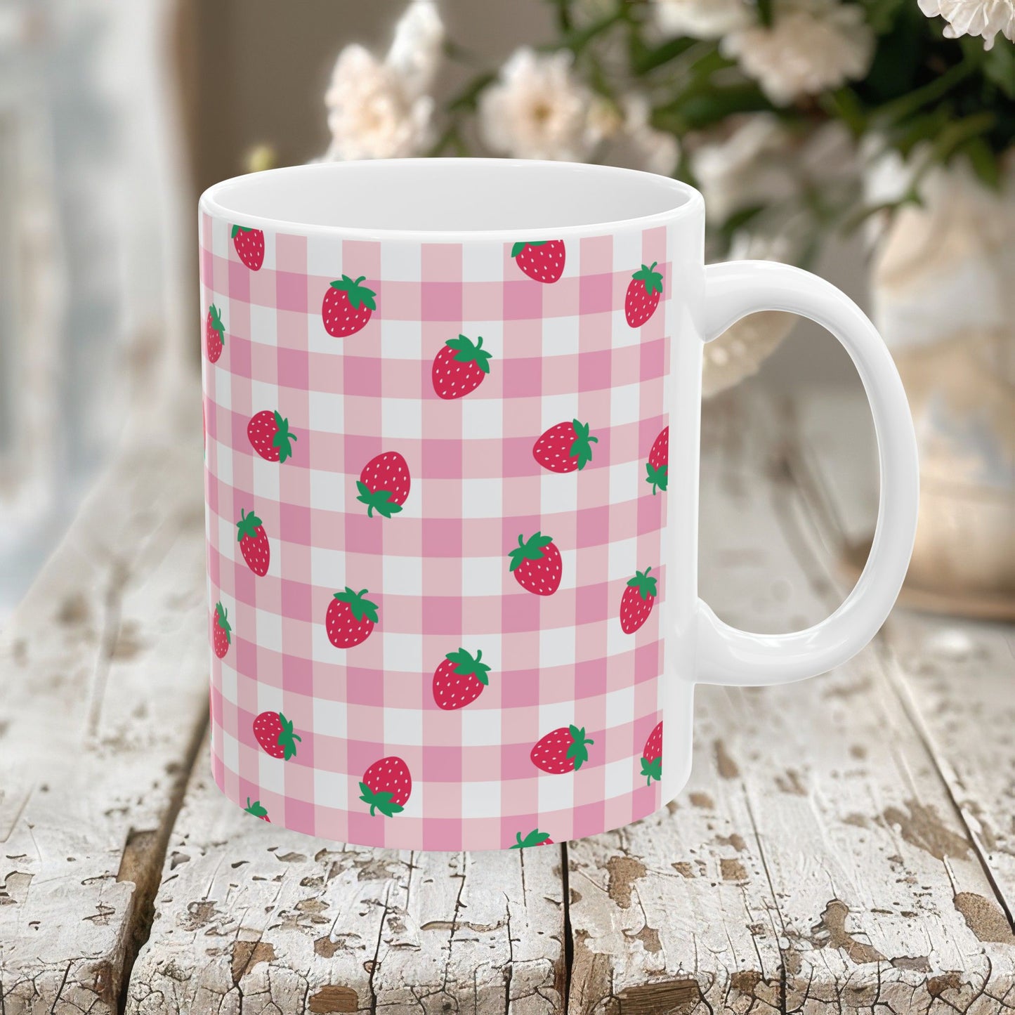 Whimsical Strawberry Ceramic Mug
