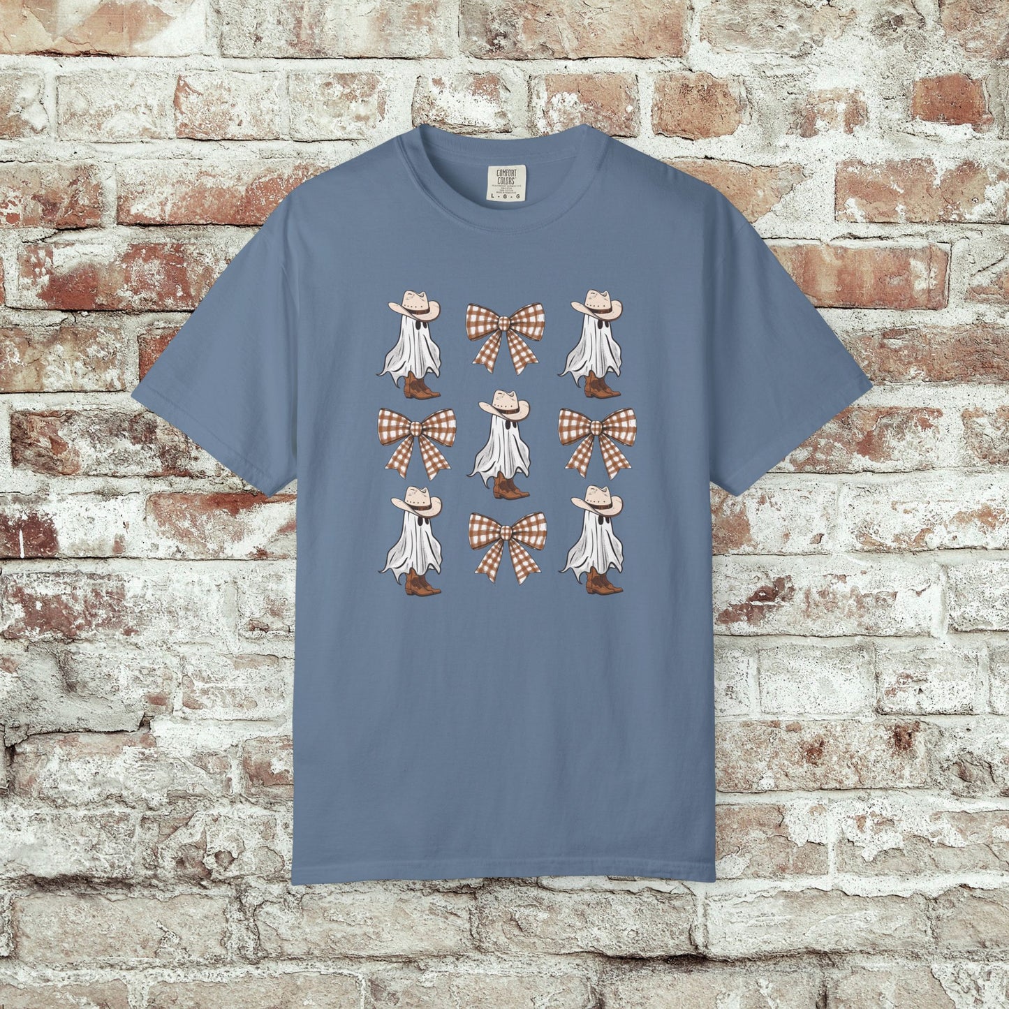 Cowboy Gingham Bow Ghost Halloween Tee