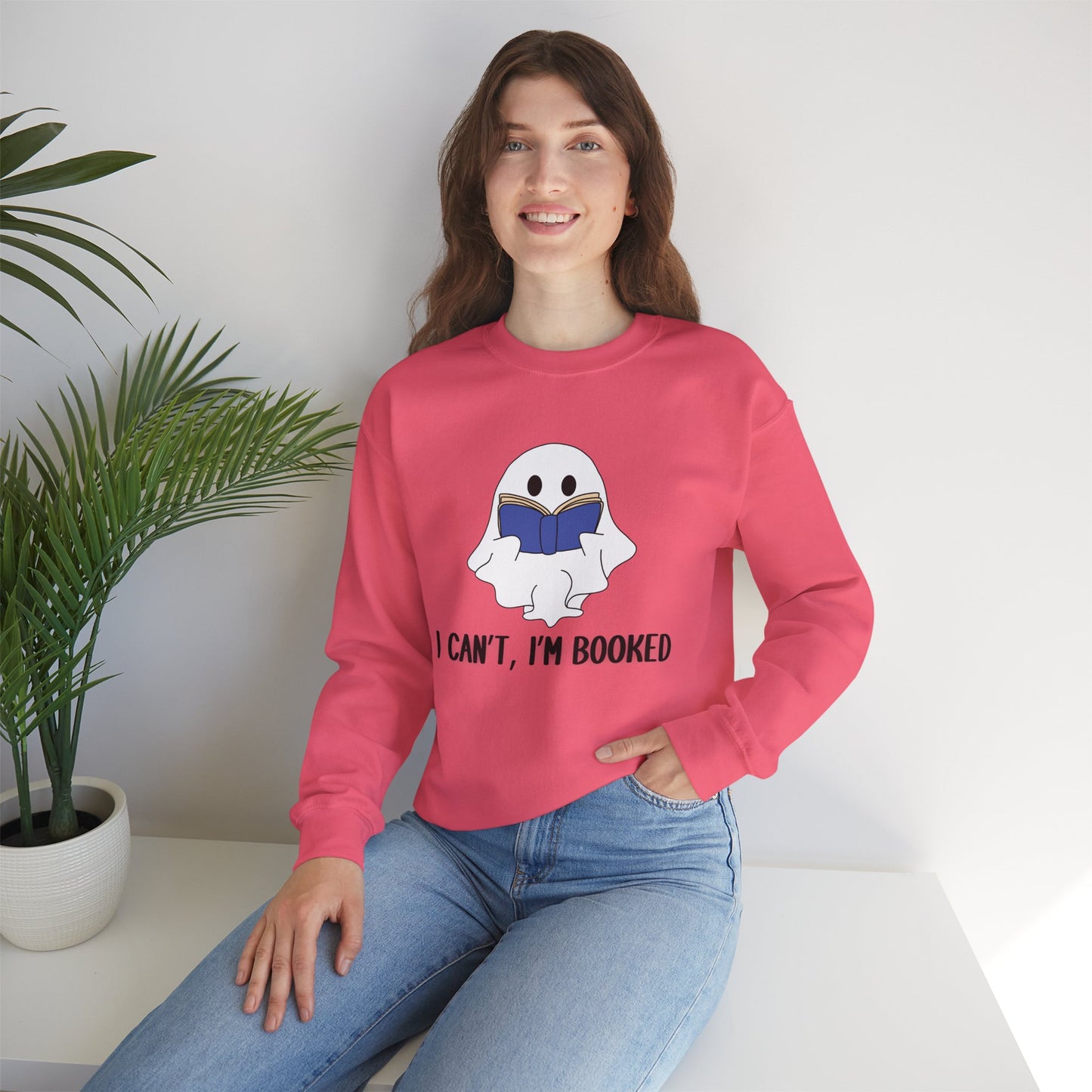 I Can't, I'm Booked, Ghost Crewneck Sweatshirt
