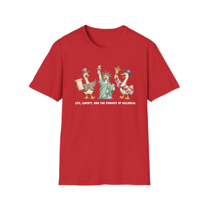 Liberty Ducks Patriotic T-Shirt — 'Life, Liberty & the Pursuit of Silliness' Cartoon Tee