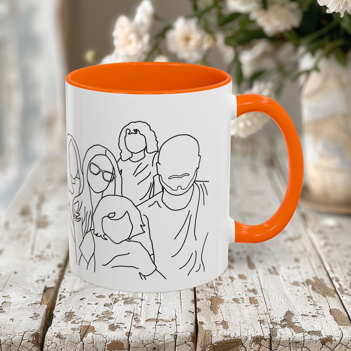 Personalized Family Portrait Mug, Custom Hand-Drawn Outline from Your Photo
