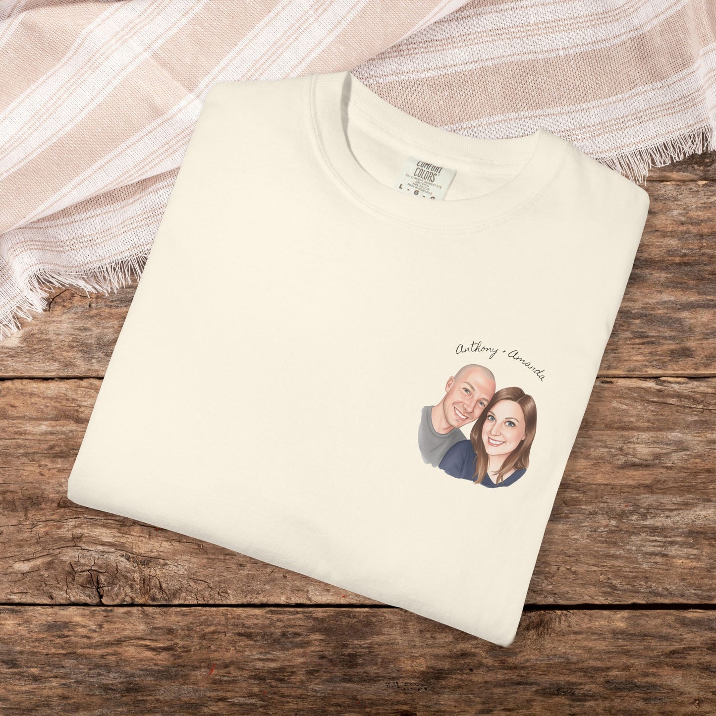 Photo Pocket Tee — Personalized Couple Portrait T‑Shirt