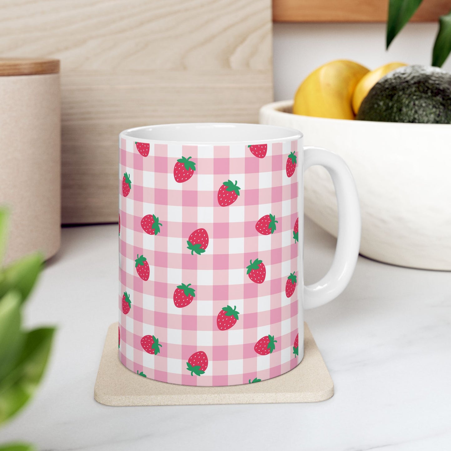 Whimsical Strawberry Ceramic Mug
