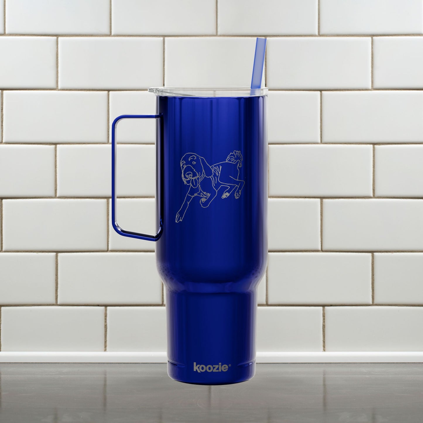 Custom Pet Line Art Engraved Tumbler 40oz Koozie with Handle and Straw
