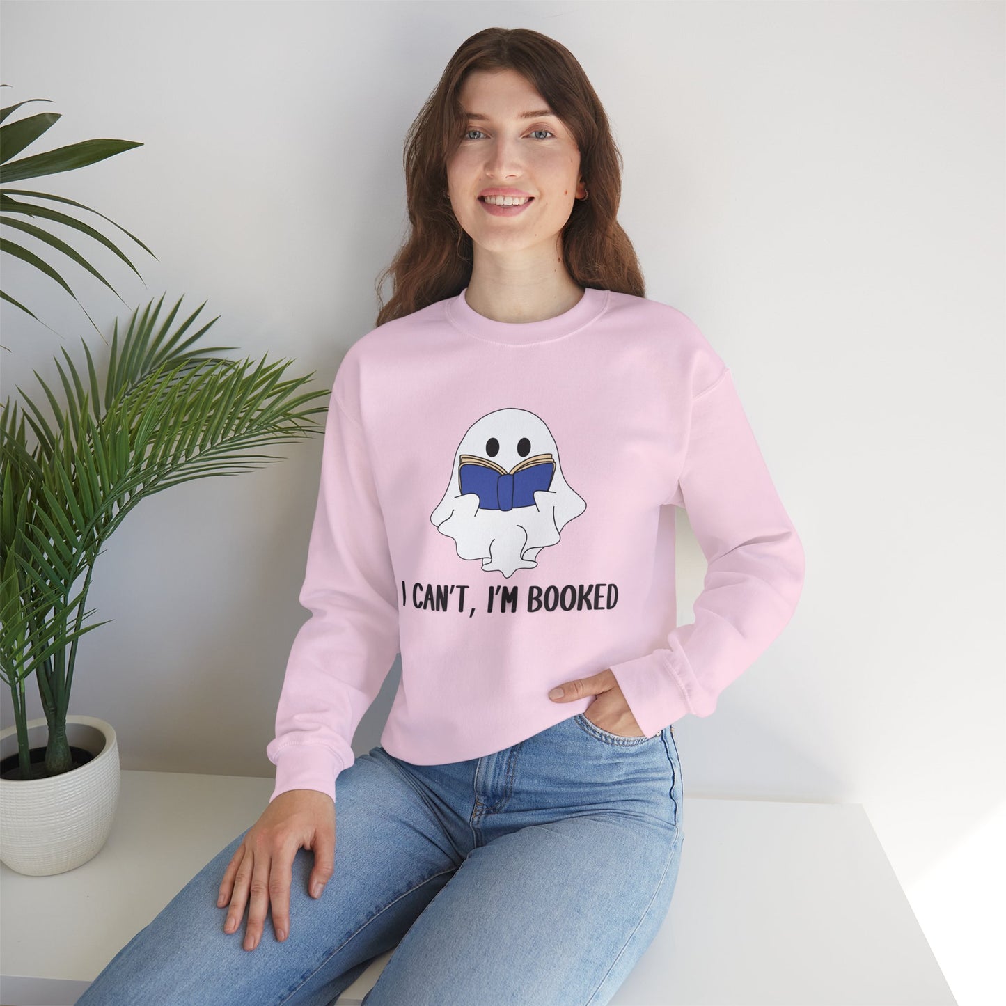 I Can't, I'm Booked, Ghost Crewneck Sweatshirt