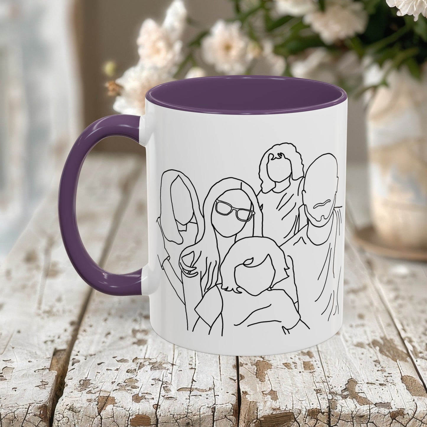 Personalized Family Portrait Mug, Custom Hand-Drawn Outline from Your Photo
