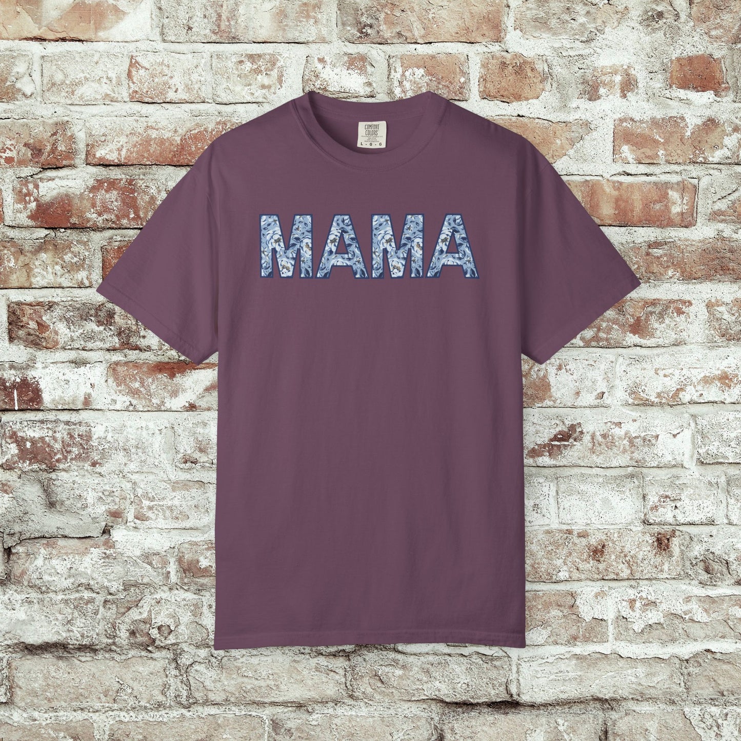 MAMA Blue Floral Comfort Colors T-Shirt