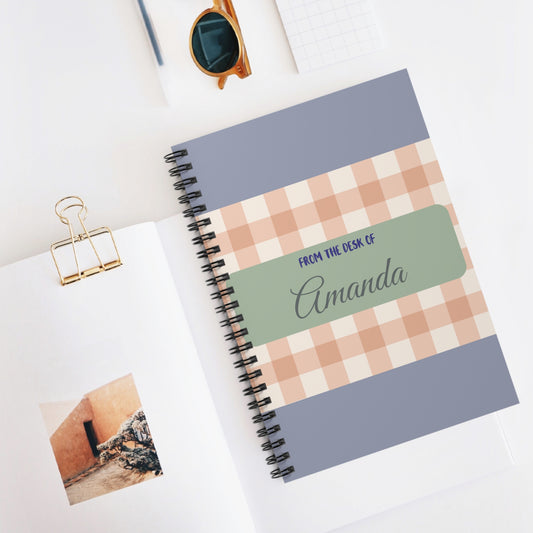 Personalized Gingham Spiral Notebook- 6" x 8"