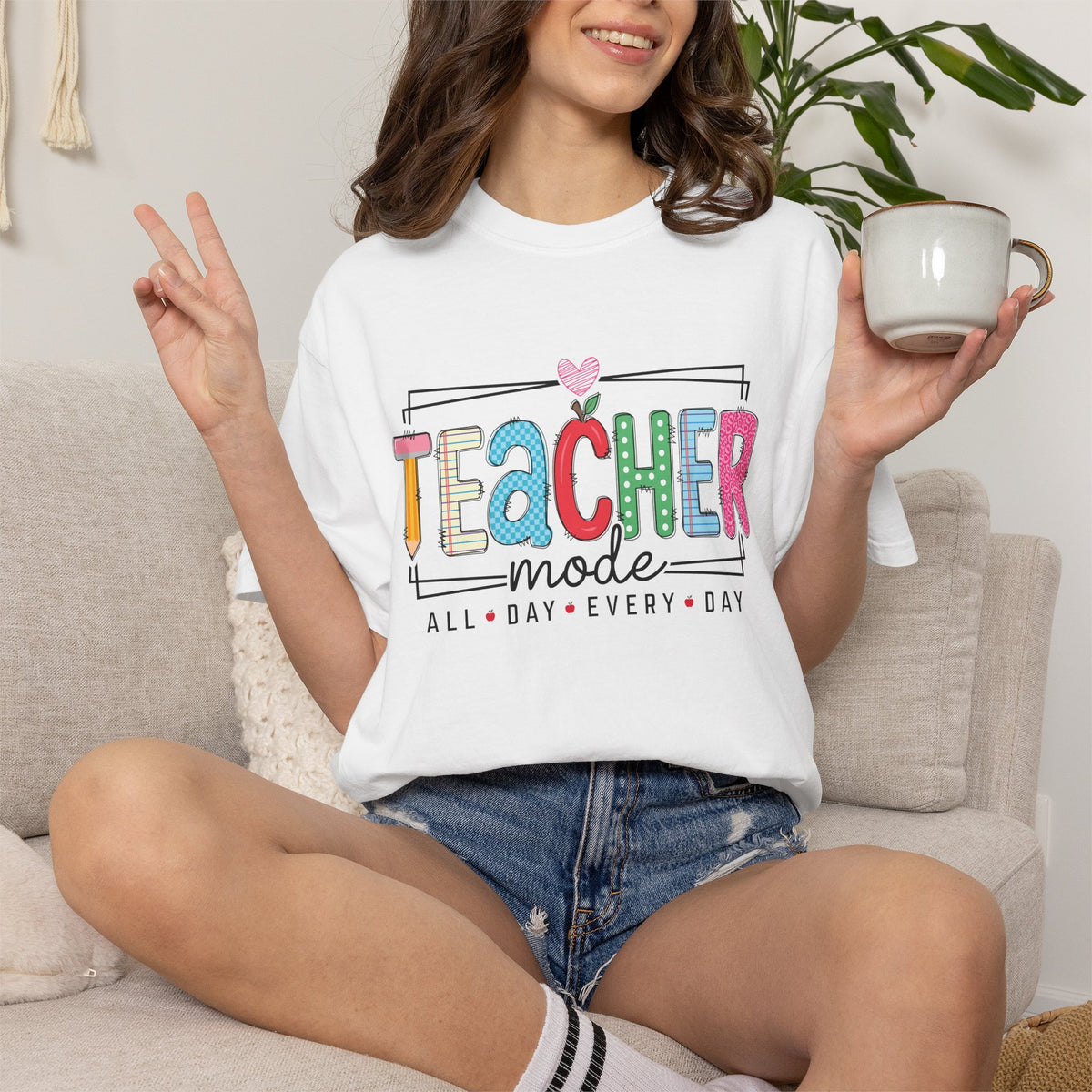 Teacher Mode T-Shirt — Colorful "All Day Every Day" Teacher Gift Tee