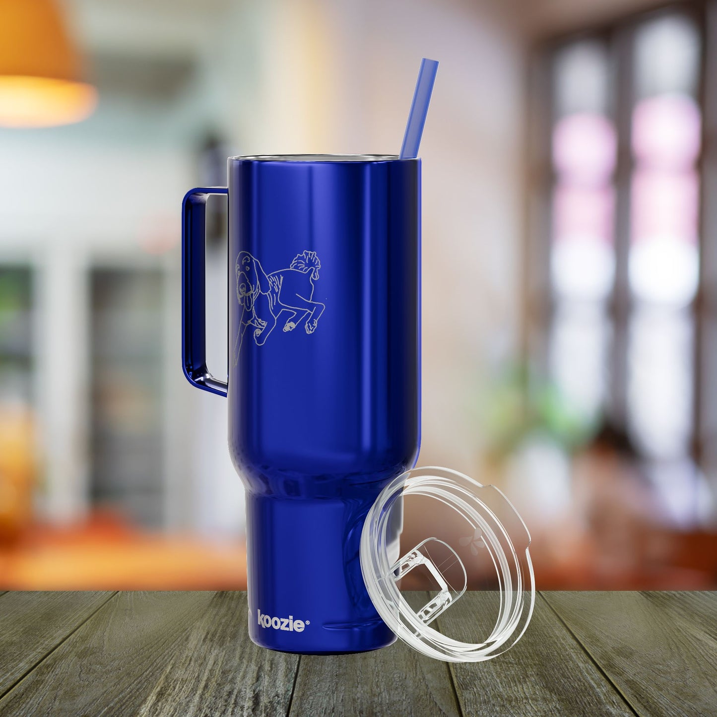 Custom Pet Line Art Engraved Tumbler 40oz Koozie with Handle and Straw