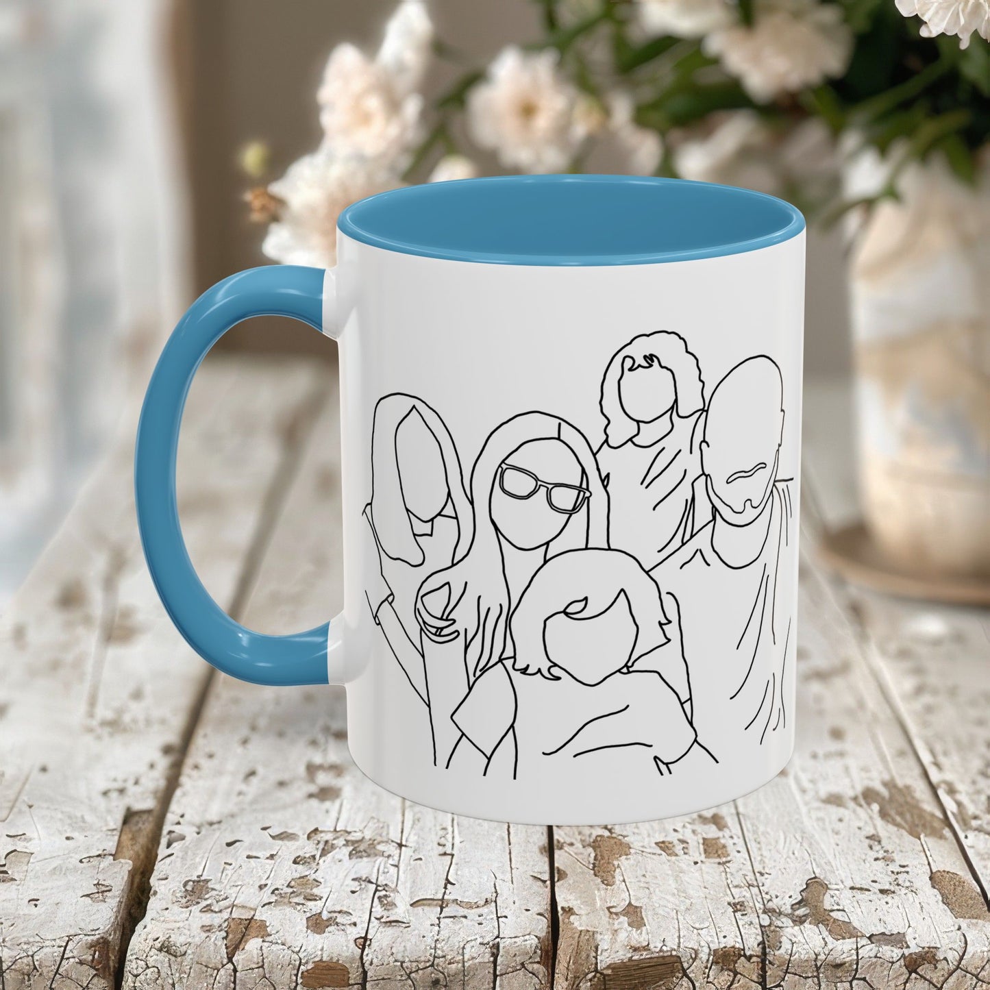 Personalized Family Portrait Mug, Custom Hand-Drawn Outline from Your Photo