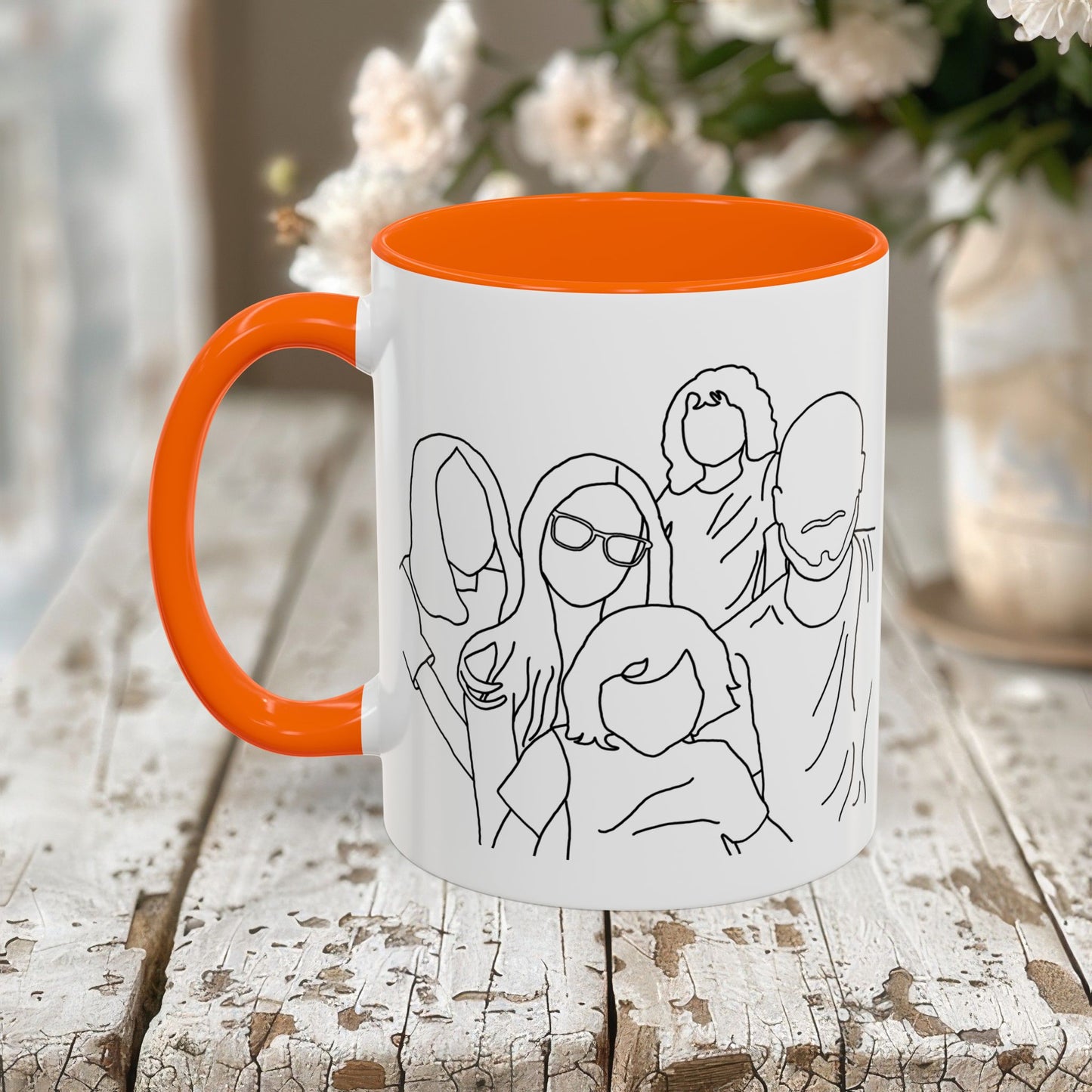 Personalized Family Portrait Mug, Custom Hand-Drawn Outline from Your Photo