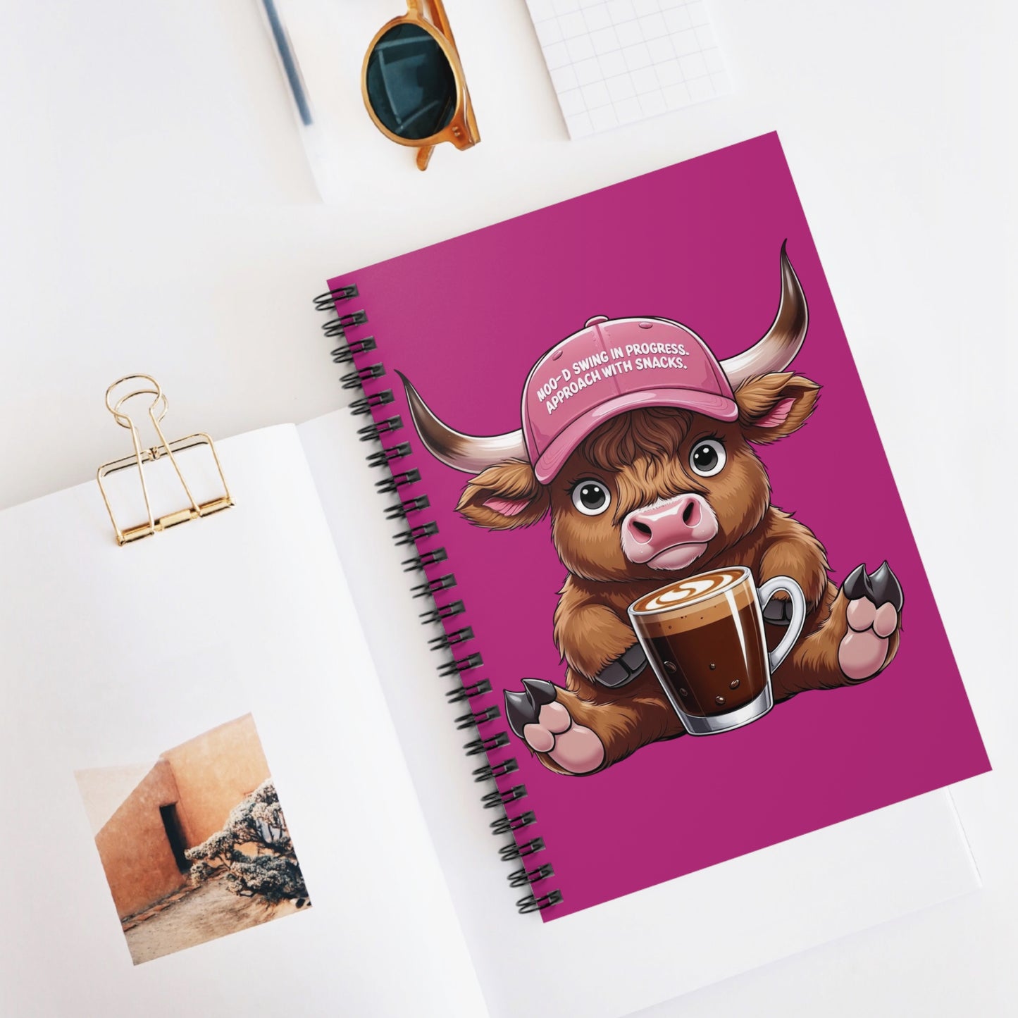 Cute Moody Cow Spiral Notebook- 6" x 8"