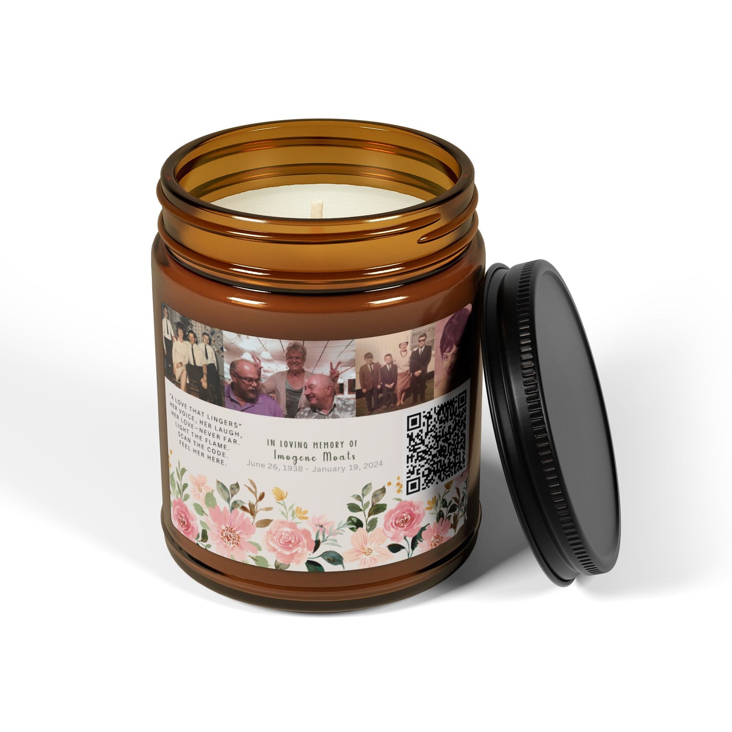 Memorial Soy Candle with Photo & QR Code