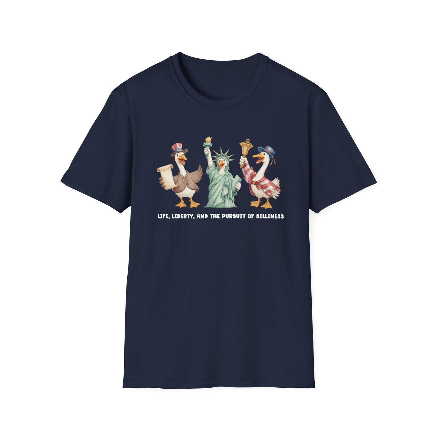 Liberty Ducks Patriotic T-Shirt — 'Life, Liberty & the Pursuit of Silliness' Cartoon Tee