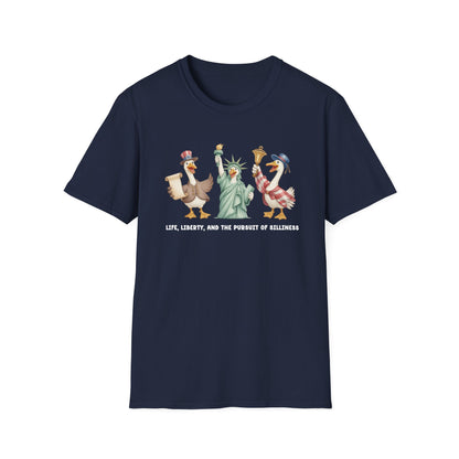 Liberty Ducks Patriotic T-Shirt — 'Life, Liberty & the Pursuit of Silliness' Cartoon Tee
