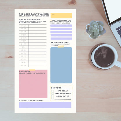 ADHD Daily Planner Post-it® Note Pad 10x6 Inch Funny Focus Pad for Productivity and Brain Dumps For Back To School, Gift For Student