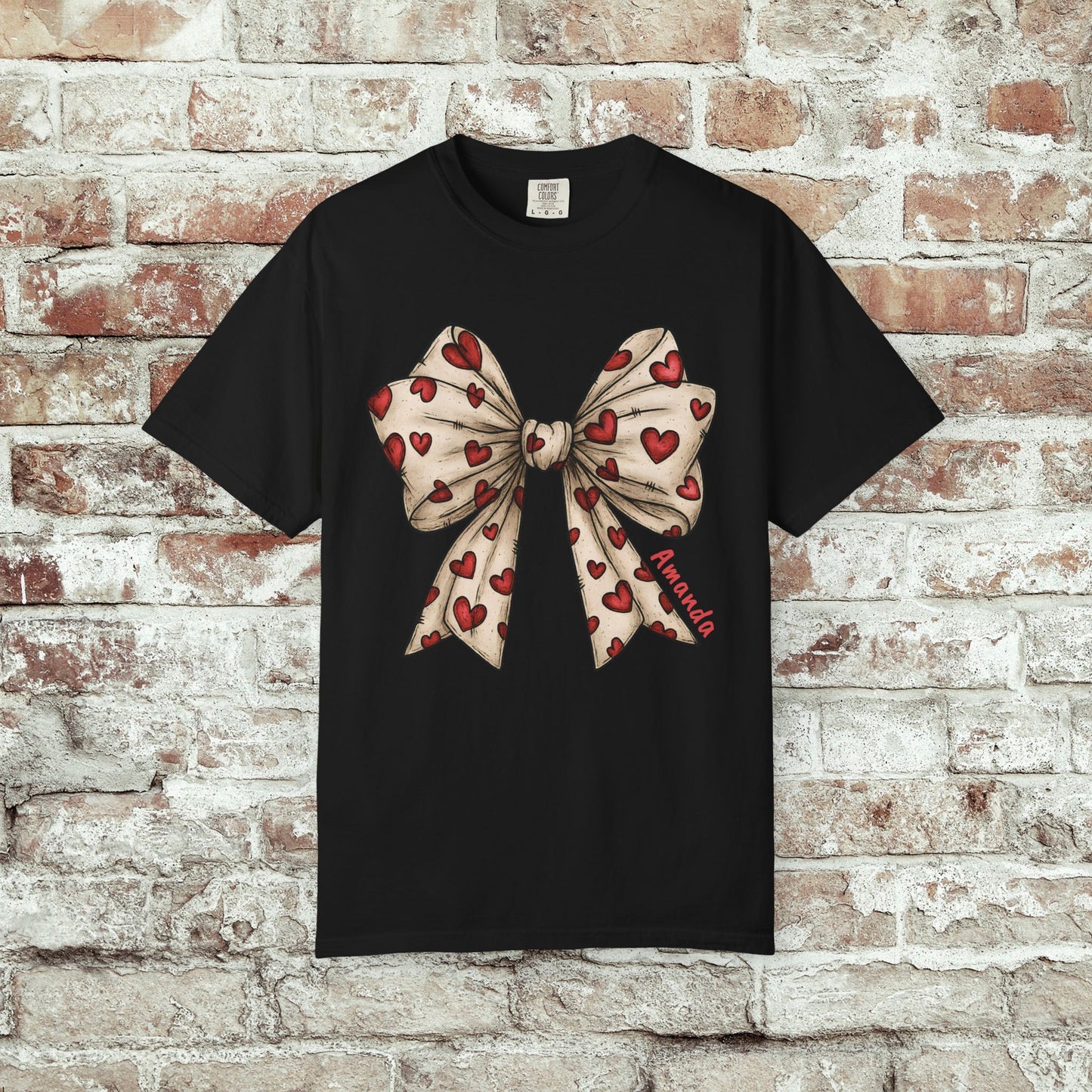Personalizable Heart Bow T-Shirt — Cute Hand-Drawn Ribbon Design for Valentine's Day & Gifts