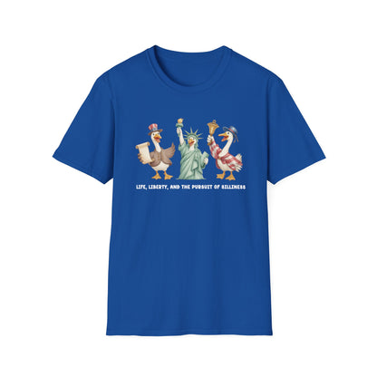 Liberty Ducks Patriotic T-Shirt — 'Life, Liberty & the Pursuit of Silliness' Cartoon Tee