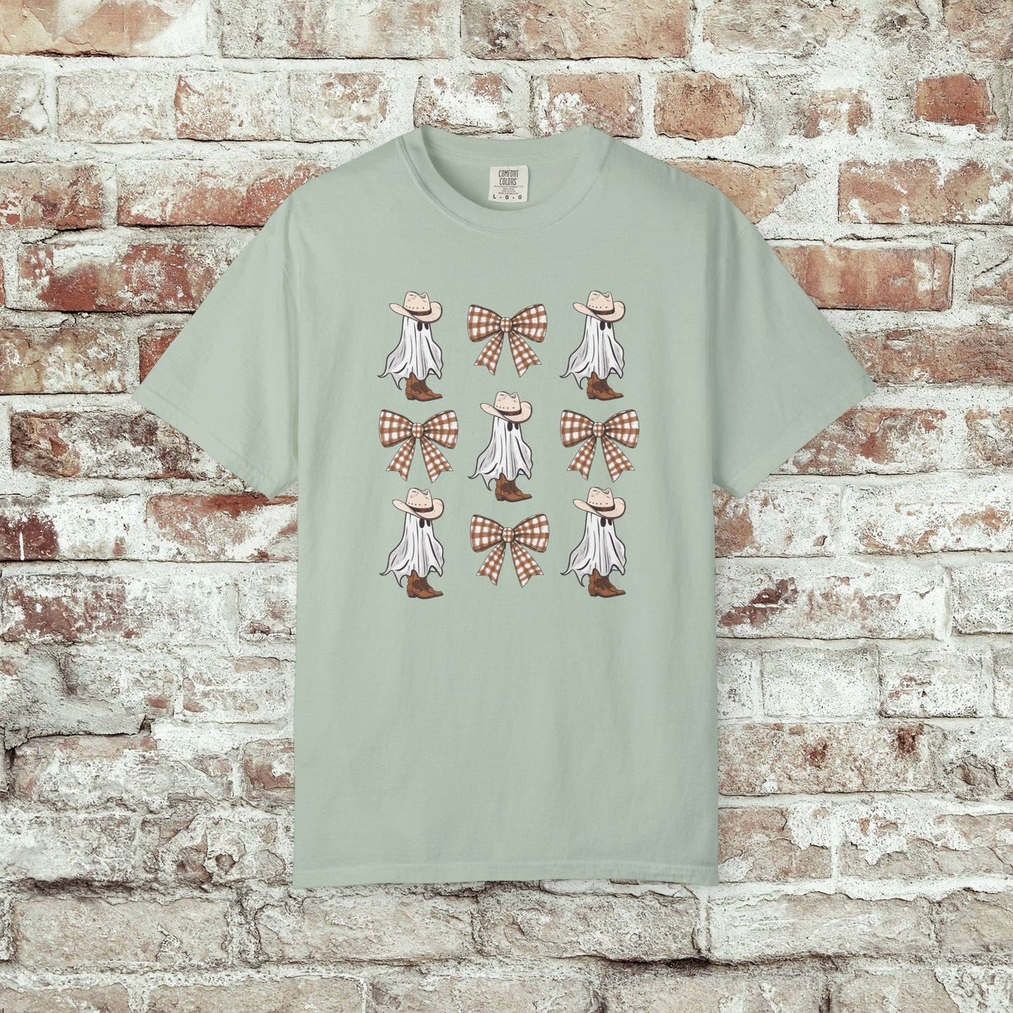 Cowboy Gingham Bow Ghost Halloween Tee