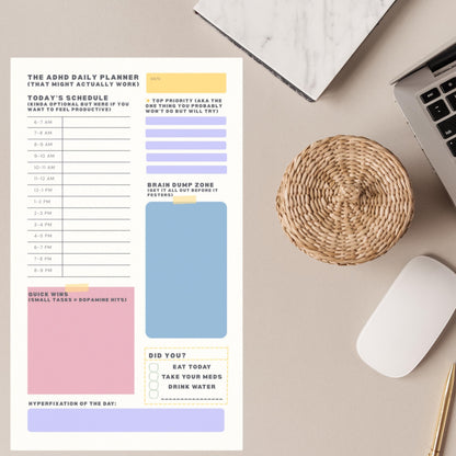 ADHD Daily Planner Post-it® Note Pad 10x6 Inch Funny Focus Pad for Productivity and Brain Dumps For Back To School, Gift For Student
