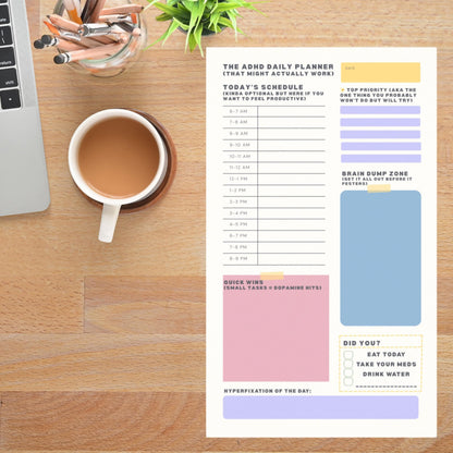 ADHD Daily Planner Post-it® Note Pad 10x6 Inch Funny Focus Pad for Productivity and Brain Dumps For Back To School, Gift For Student