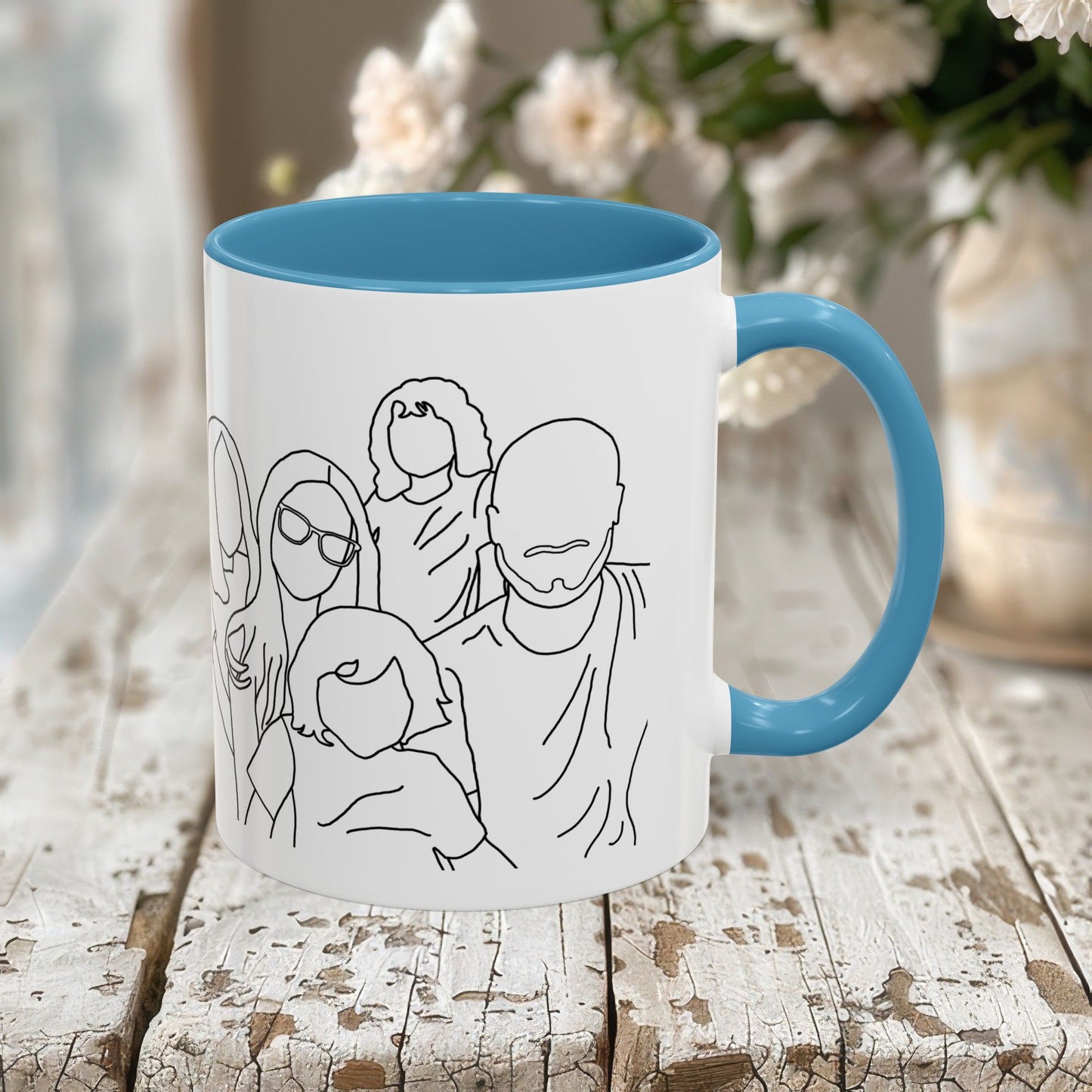 Personalized Family Portrait Mug, Custom Hand-Drawn Outline from Your Photo