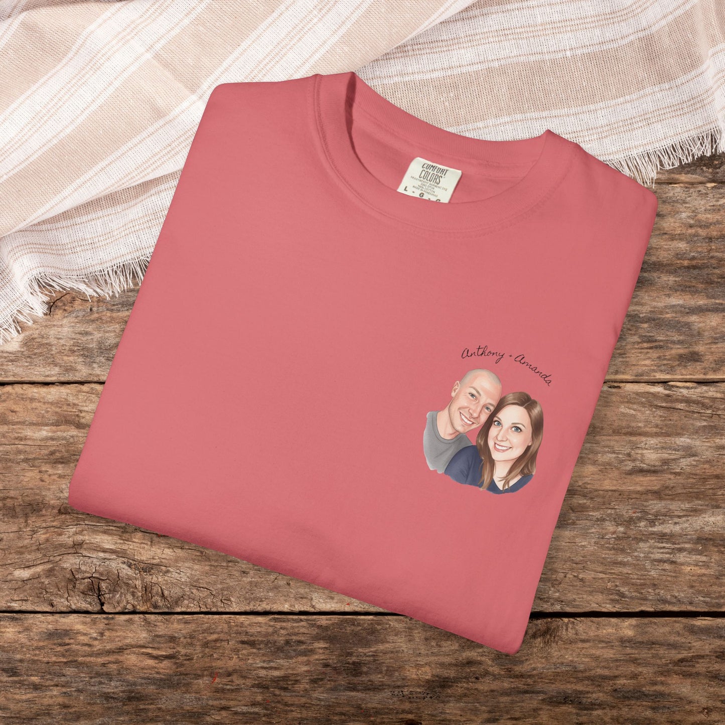 Photo Pocket Tee — Personalized Couple Portrait T‑Shirt