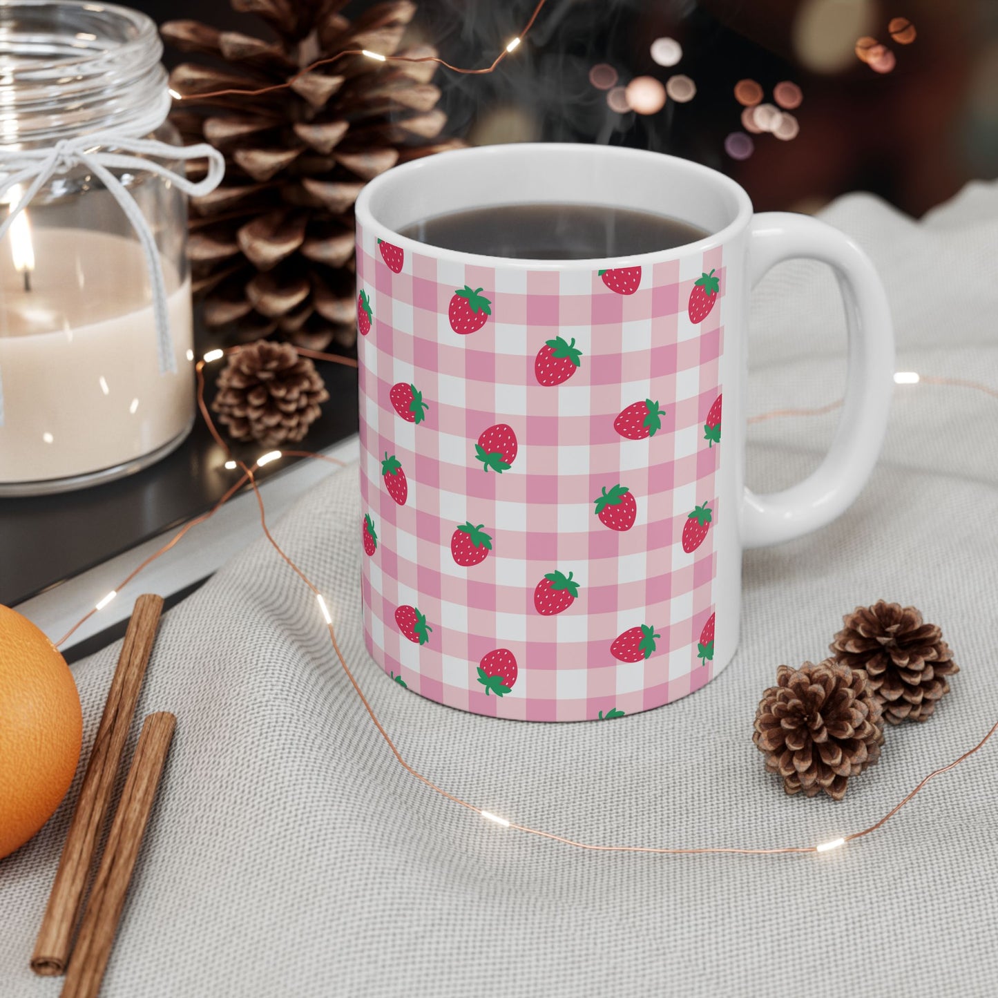Whimsical Strawberry Ceramic Mug