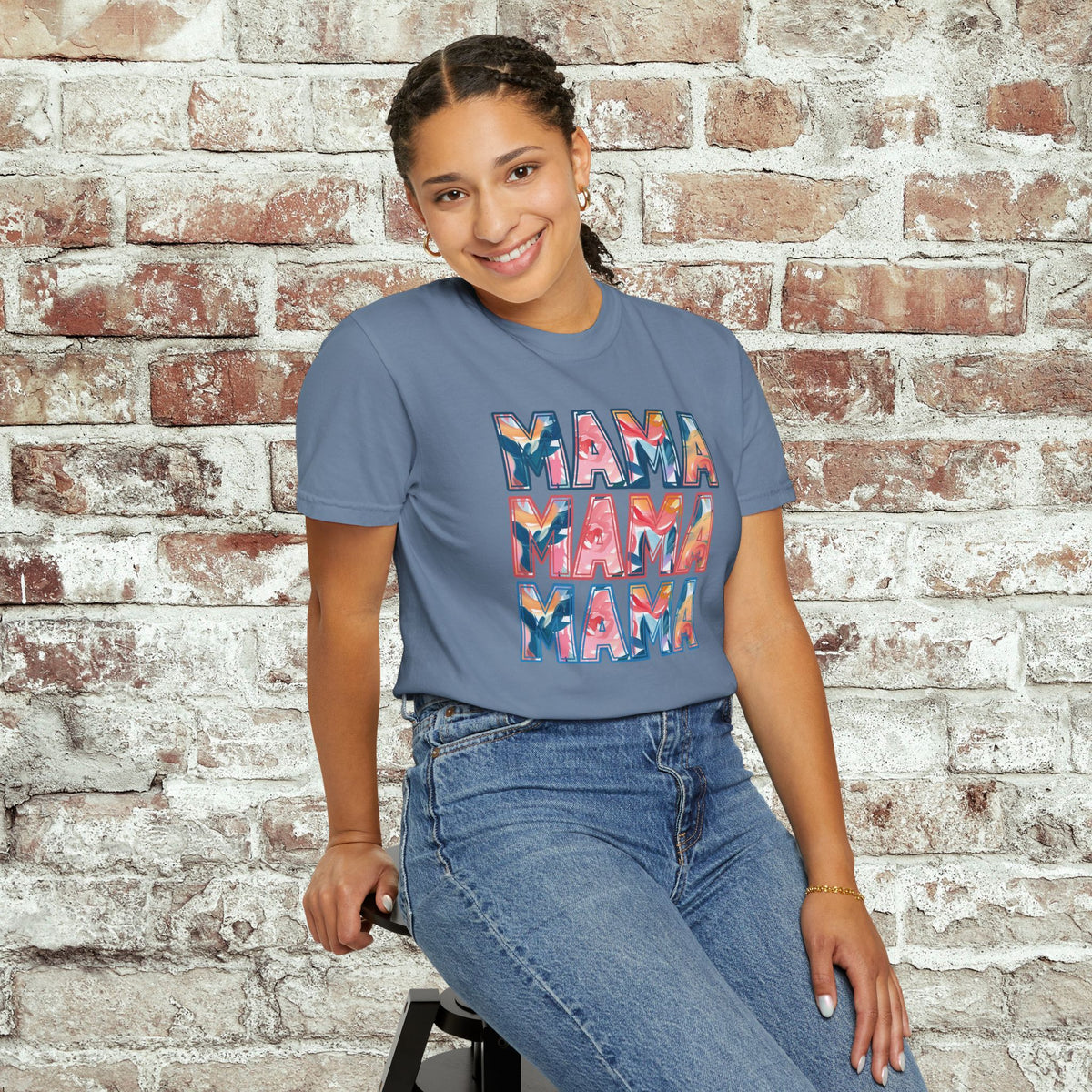 Stacked MAMA Comfort Colors Tee | Bold Retro Mom Shirt, Cute Mom Life Gift, Colorful Graphic Shirt for Moms, Oversized Fit Option, New Mom