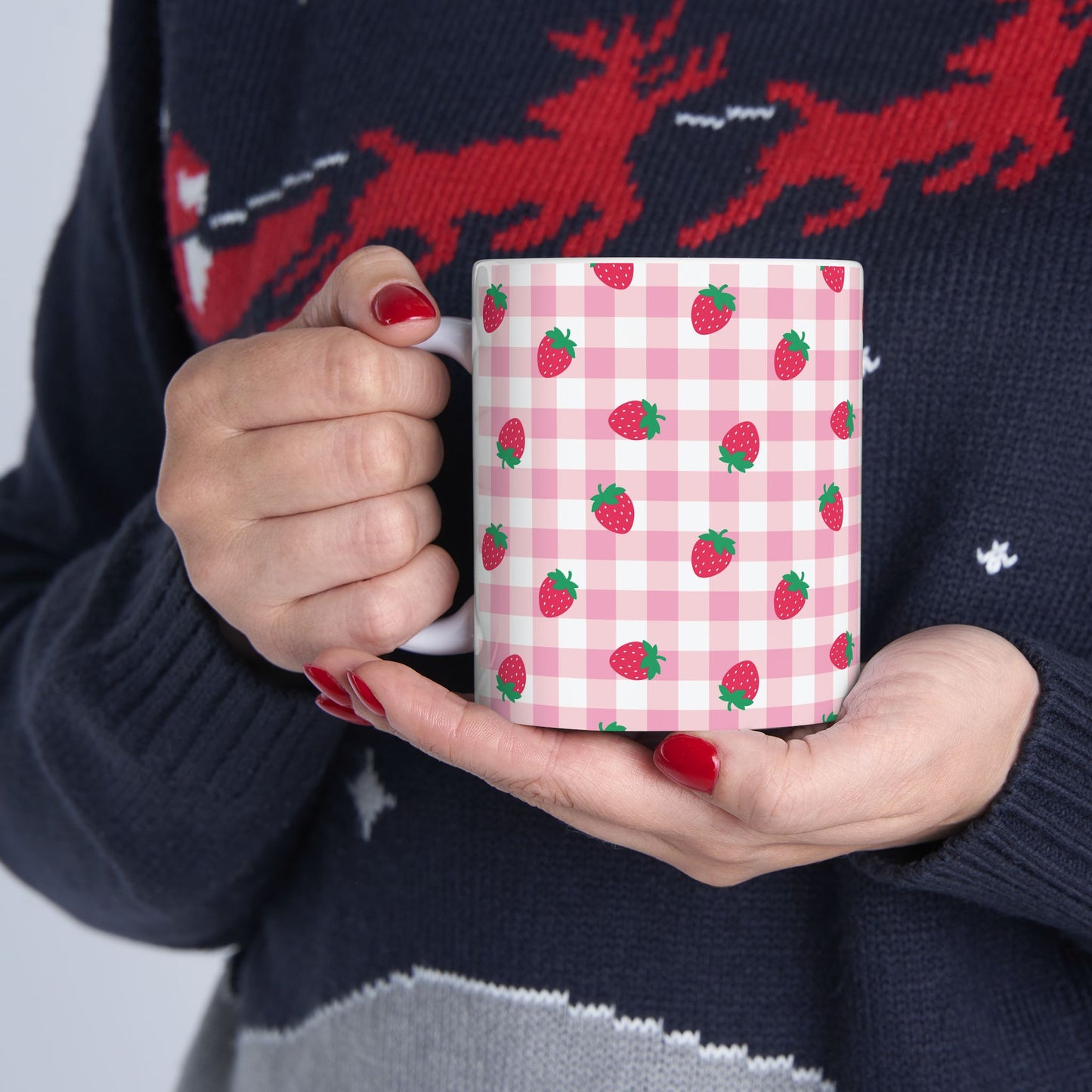 Whimsical Strawberry Ceramic Mug