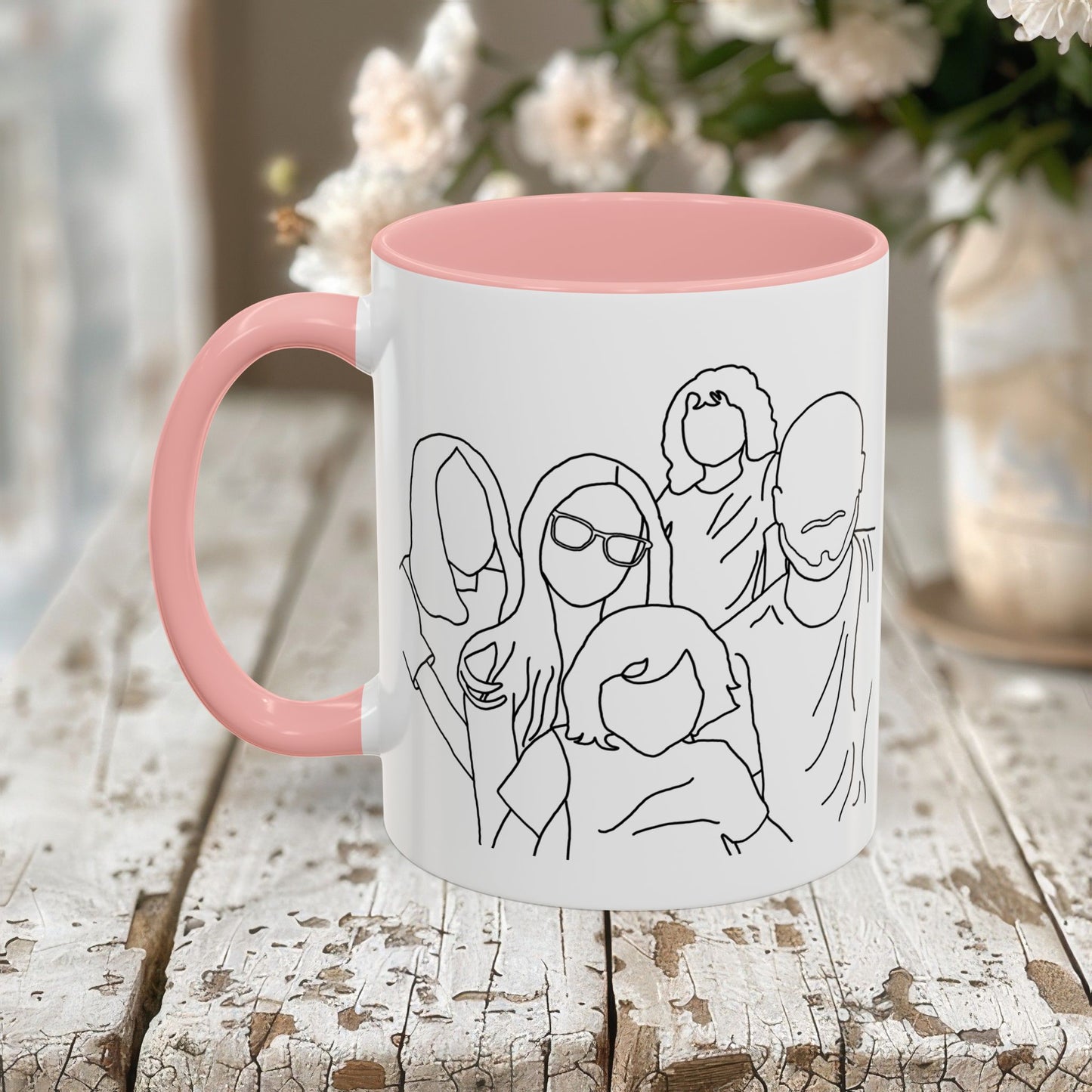 Personalized Family Portrait Mug, Custom Hand-Drawn Outline from Your Photo