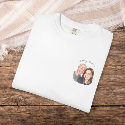 Photo Pocket Tee — Personalized Couple Portrait T‑Shirt