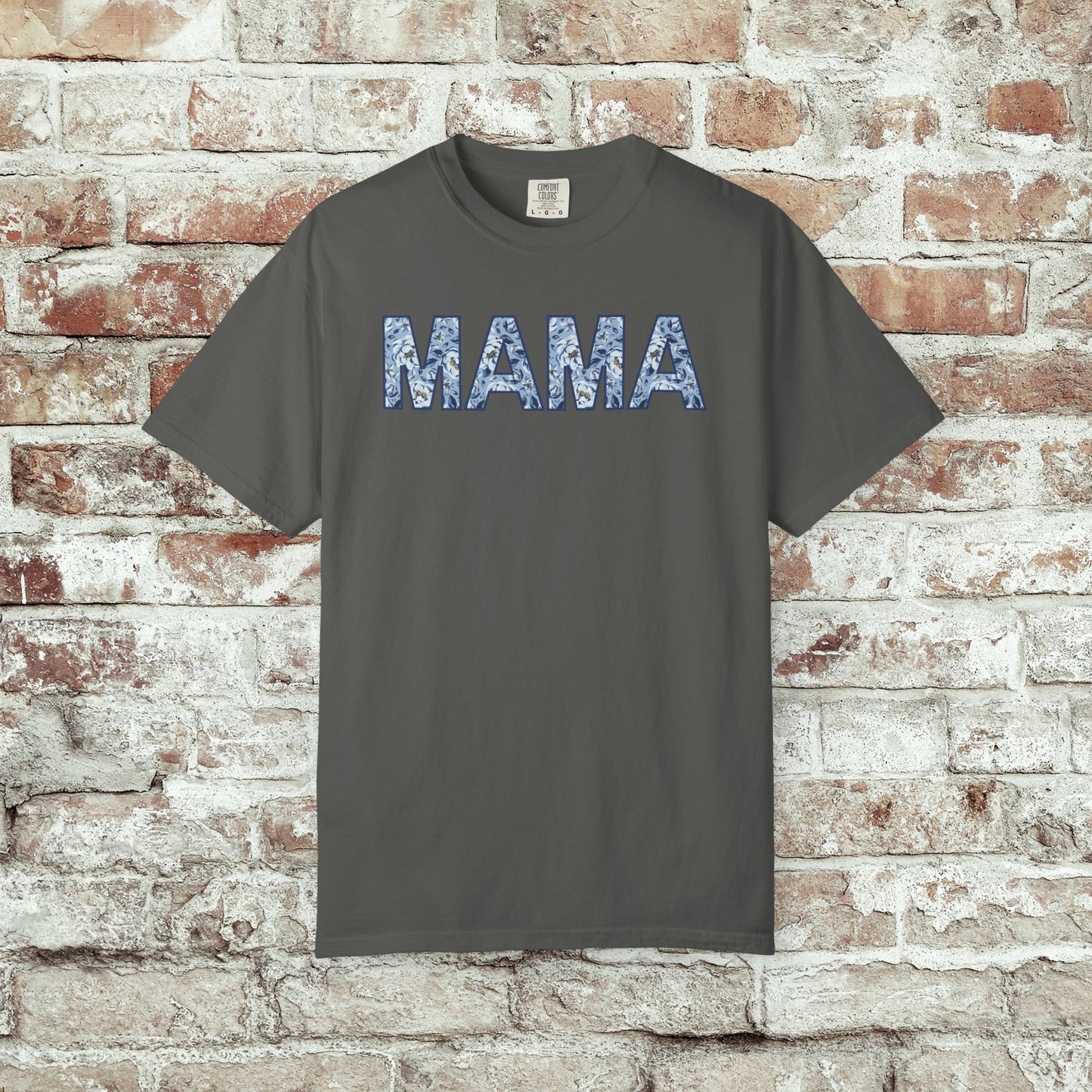 MAMA Blue Floral Comfort Colors T-Shirt